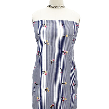 EB-422-306STP-T-DENIM-APRICOT - STP VOILE 95% POLY 5% COTTON; EMB YARD 100% POLY