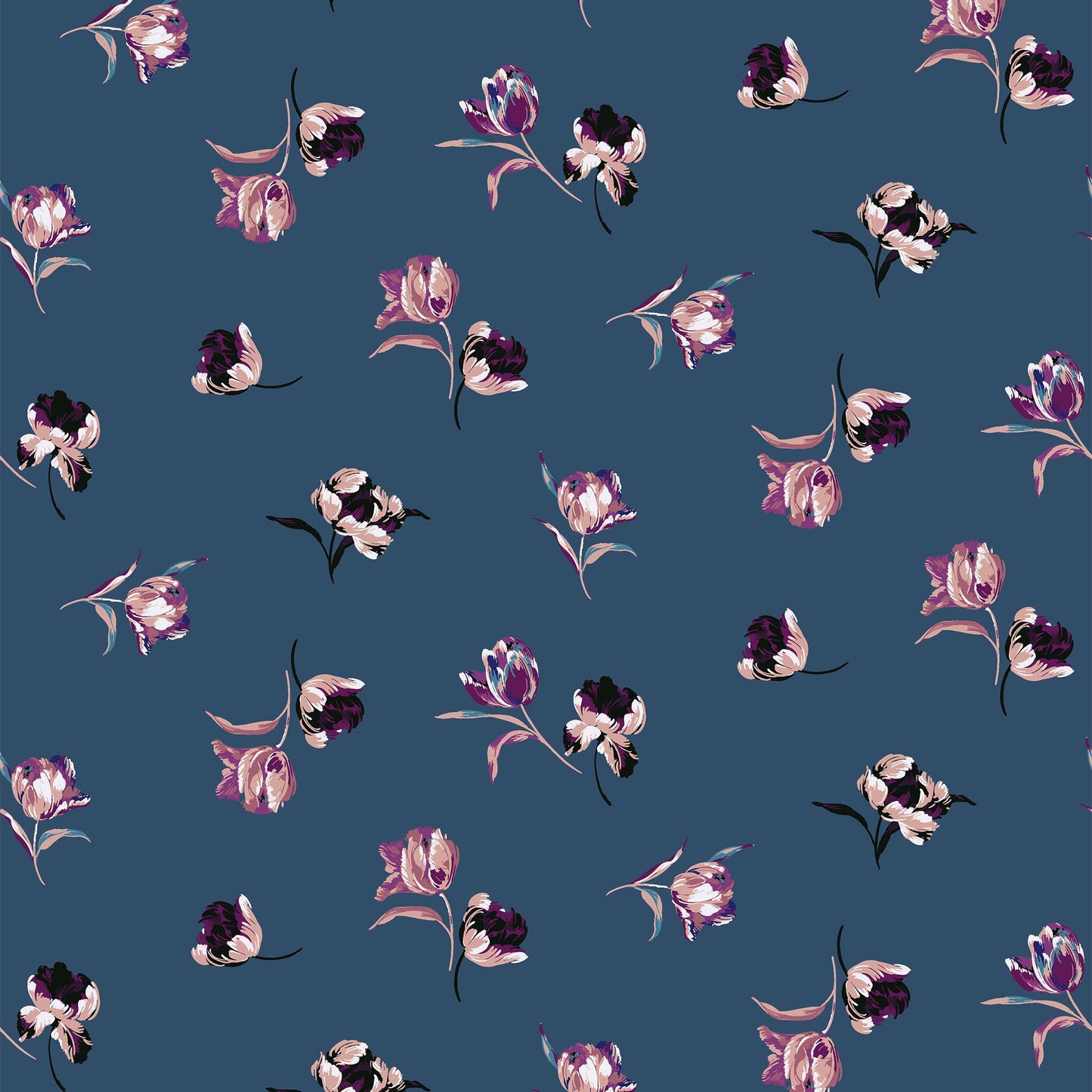P-10006-586-DENIM-STEEL-PEACH - PRINTED CREPE CHIFFON 97% POLY 3% SPANDEX