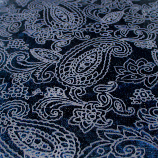 P-10089-VELVET-NAVY - PRINTED BURNT-OUT VELVET 68% POLY 24% NYLN 8% SPANDEX