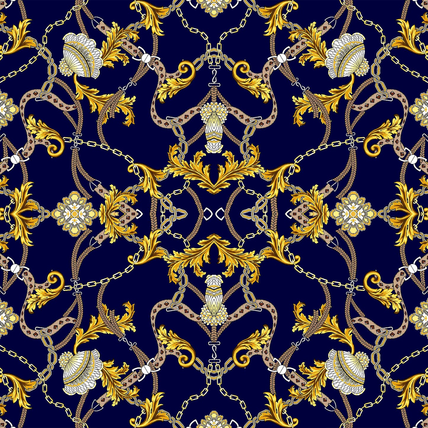 P-1019-504-NAVY-GOLD - PRINTED WOOL DOBBY 100% POLYESTER