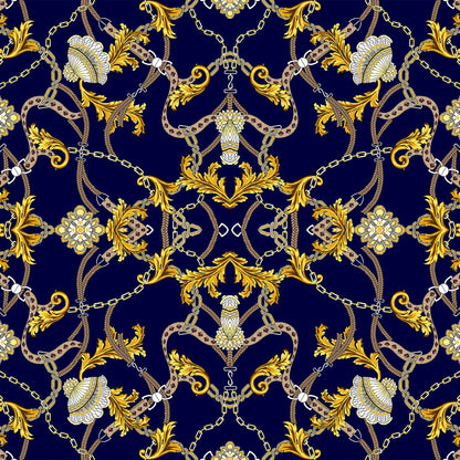 P-1019-504-NAVY-GOLD - PRINTED WOOL DOBBY 100% POLYESTER