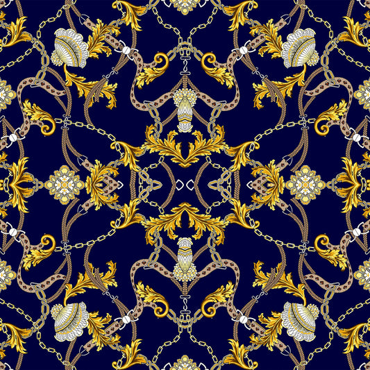 P-1019-504-NAVY-GOLD - PRINTED WOOL DOBBY 100% POLYESTER