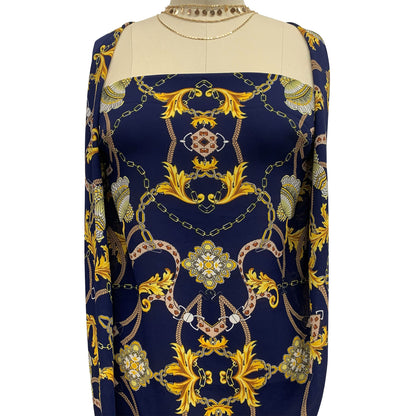 P-1019-504-NAVY-GOLD - PRINTED WOOL DOBBY 100% POLYESTER