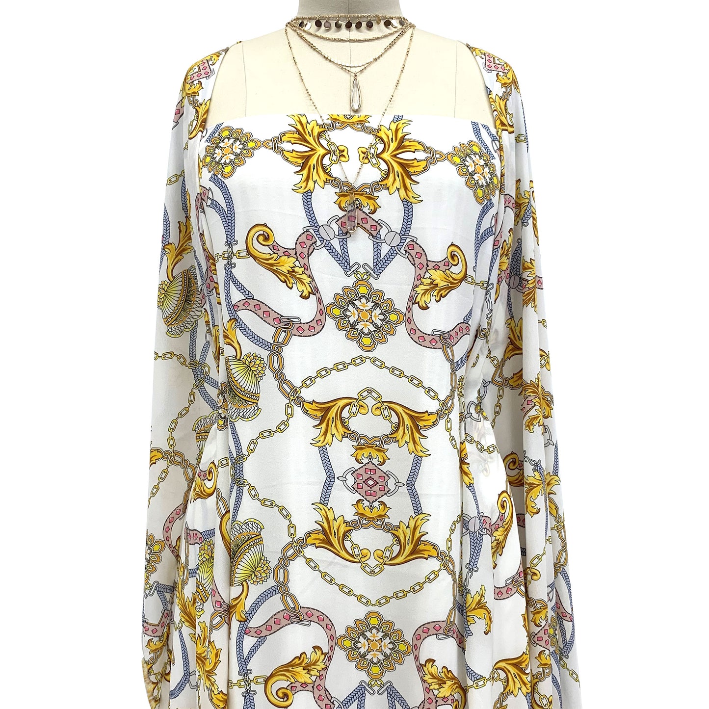 P-1019-504-OFFWHITE-GOLD - PRINTED WOOL DOBBY 100% POLYESTER