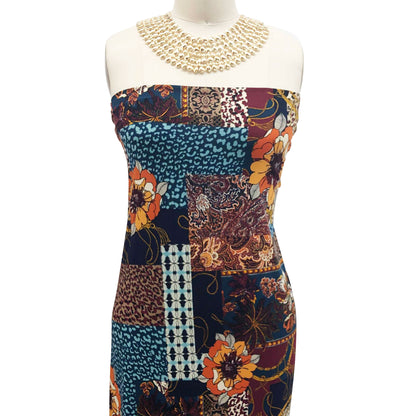 P-1022-450-INDIGO-TEAL-BURNT-ORANGE - PRINTED ITY 96% POLY 4% SPANDEX