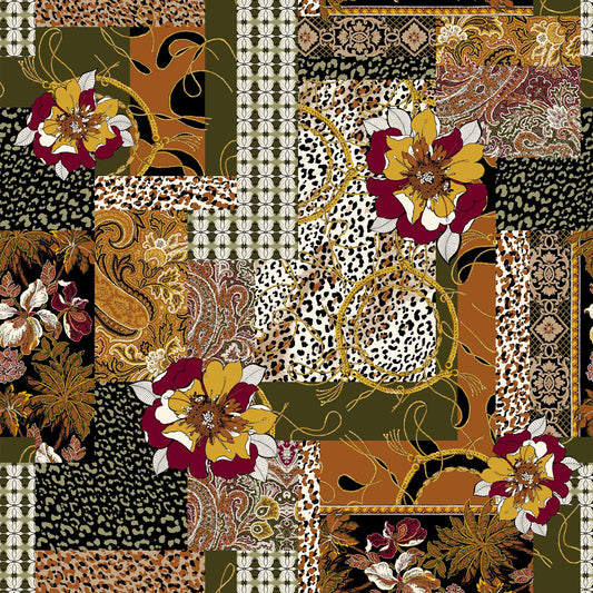 P-1022-450-OLIVE-BLACK-BURGUNDY - PRINTED ITY 96% POLY 4% SPANDEX