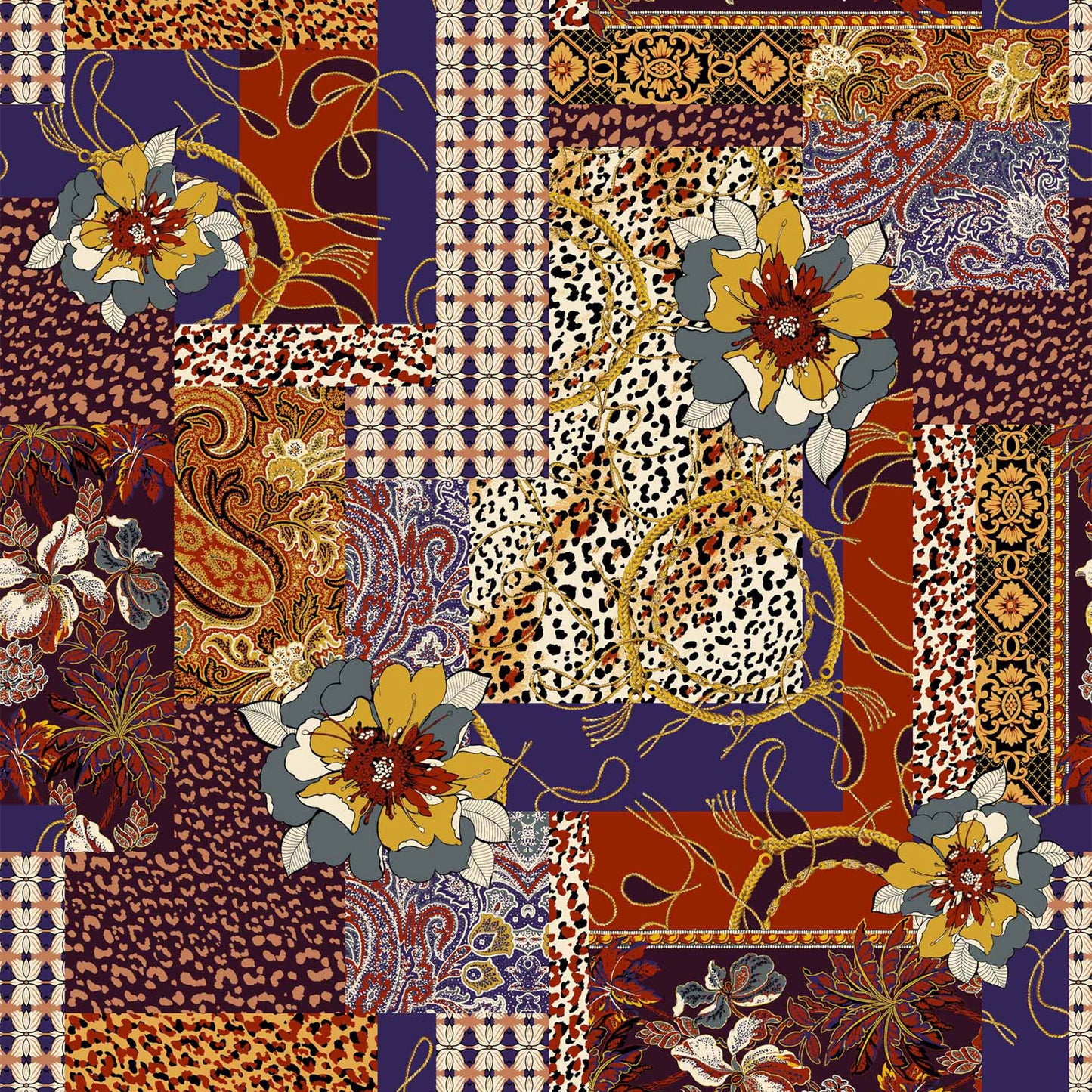 P-1022-754-MIDNIGHT-BLUE-RUST-DUCK-GREEN - PRINTED POLY MOROCCAN 100% POLY