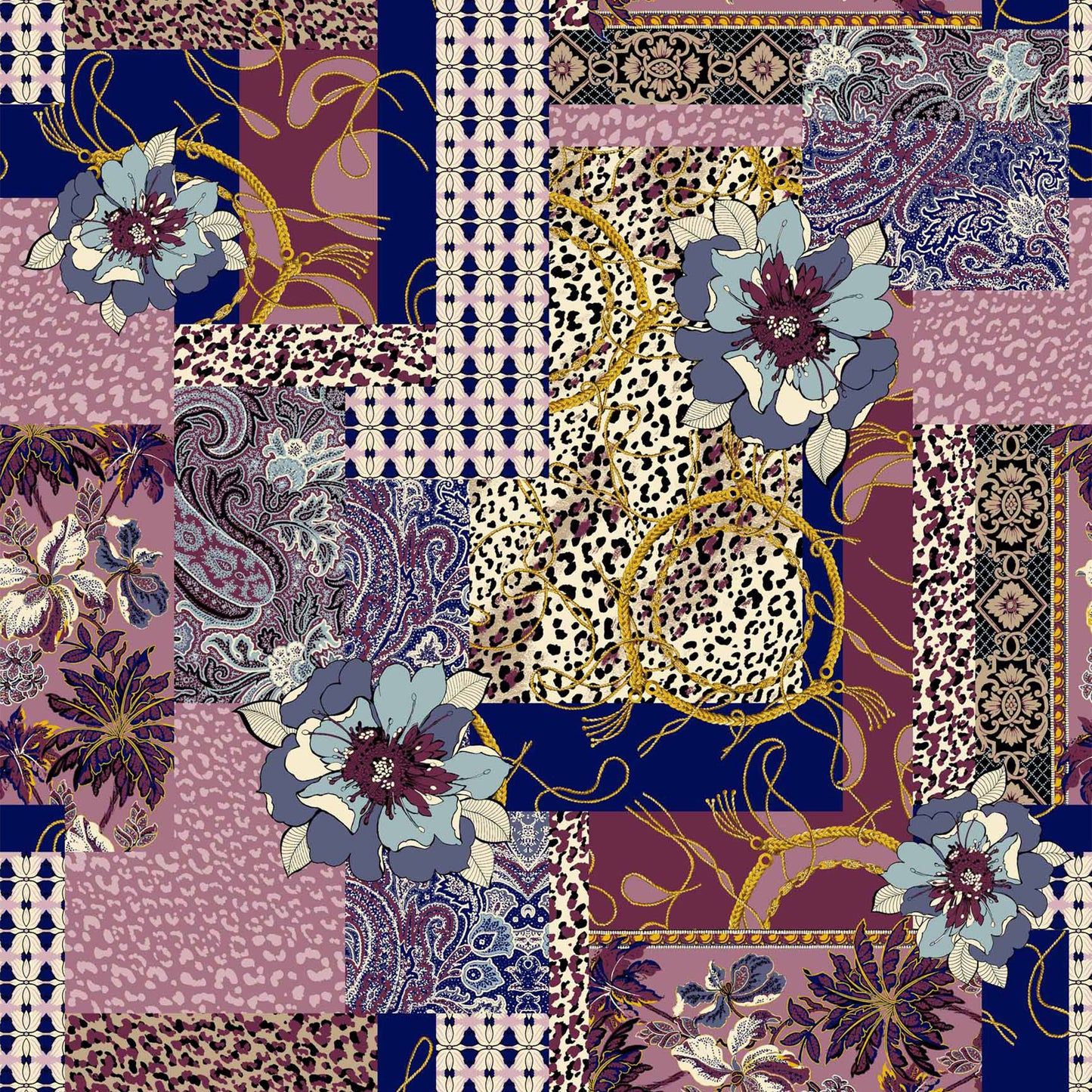 P-1022-754-NAVY-MAUVE-DENIM-BLUE - PRINTED POLY MOROCCAN 100% POLY