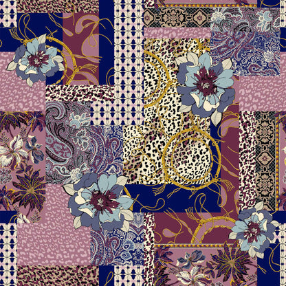 P-1022-754-NAVY-MAUVE-DENIM-BLUE - PRINTED POLY MOROCCAN 100% POLY