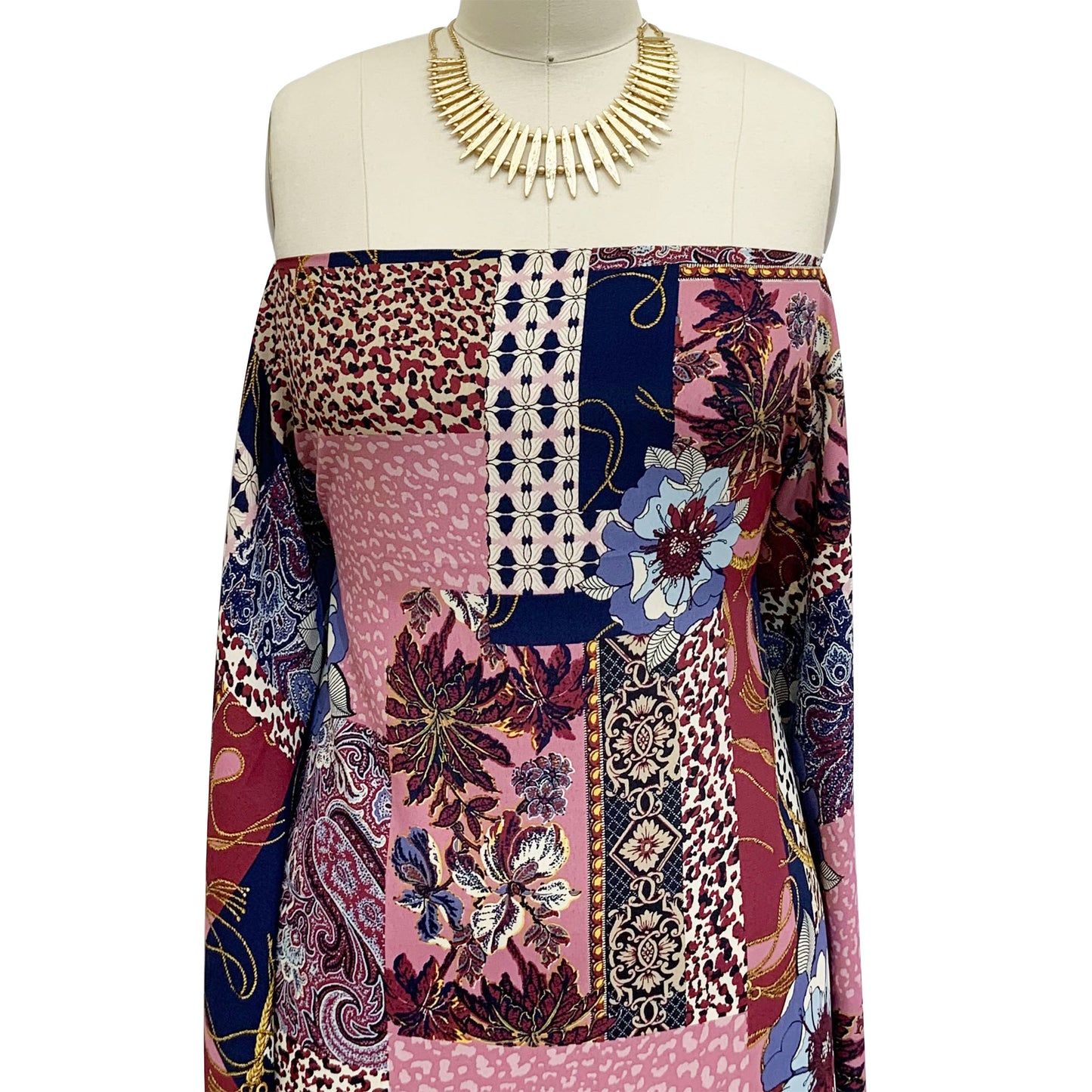 P-1022-754-NAVY-MAUVE-DENIM-BLUE - PRINTED POLY MOROCCAN 100% POLY