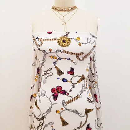 P-1035-586-OFFWHITE-HOT-PINK - PRINTED CREPE CHIFFON 97% POLY 3% SPANDEX