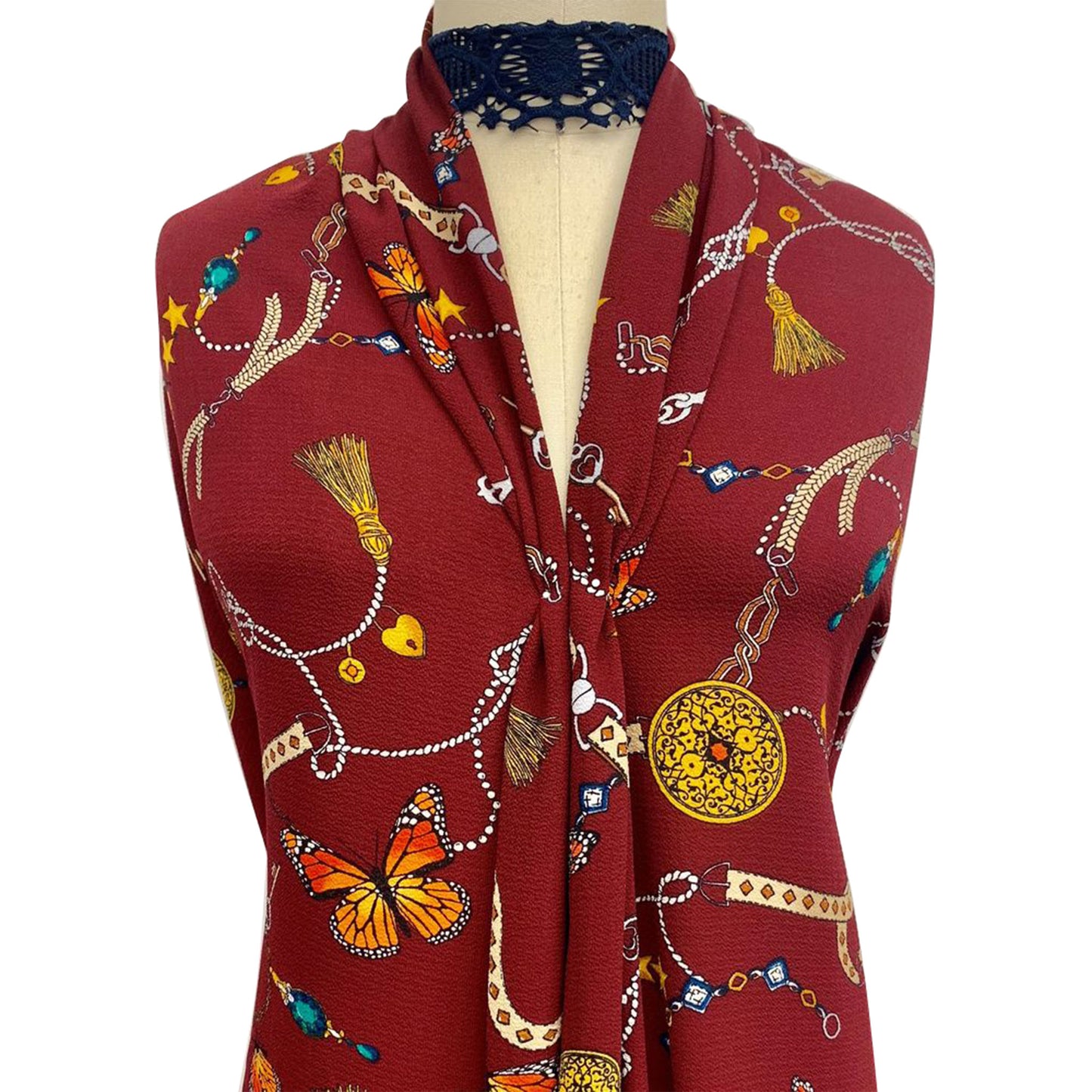 P-1035-586-WINE-MANDARIN - PRINTED CREPE CHIFFON 97% POLY 3% SPANDEX