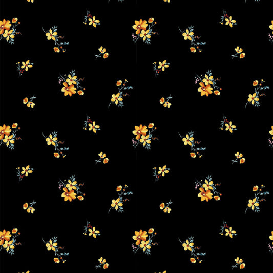 P-1048-504-BLACK-YELLOW - PRINTED WOOL DOBBY 100% POLYESTER