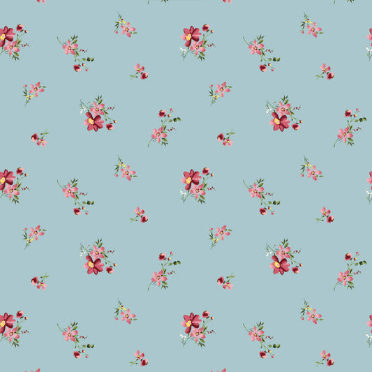 P-1048-504-EGGSHELL-BLUE-CORAL - PRINTED WOOL DOBBY 100% POLYESTER