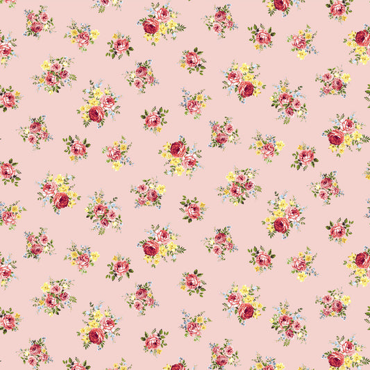 P-1052-504-BLUSH-CORAL-YELLOW - PRINTED WOOL DOBBY 100% POLYESTER