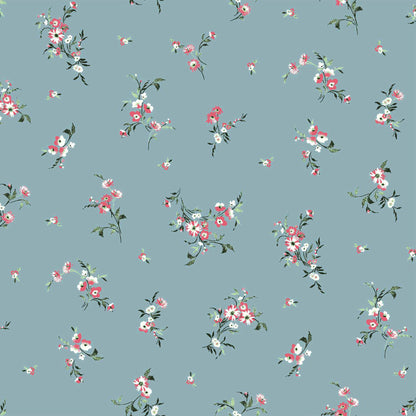 P-1056-504-EGGSHELL-BLUE-CORAL - PRINTED WOOL DOBBY 100% POLYESTER