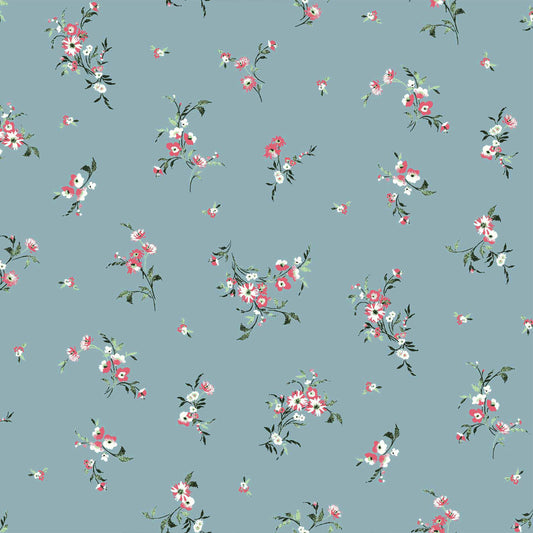 P-1056-504-EGGSHELL-BLUE-CORAL - PRINTED WOOL DOBBY 100% POLYESTER