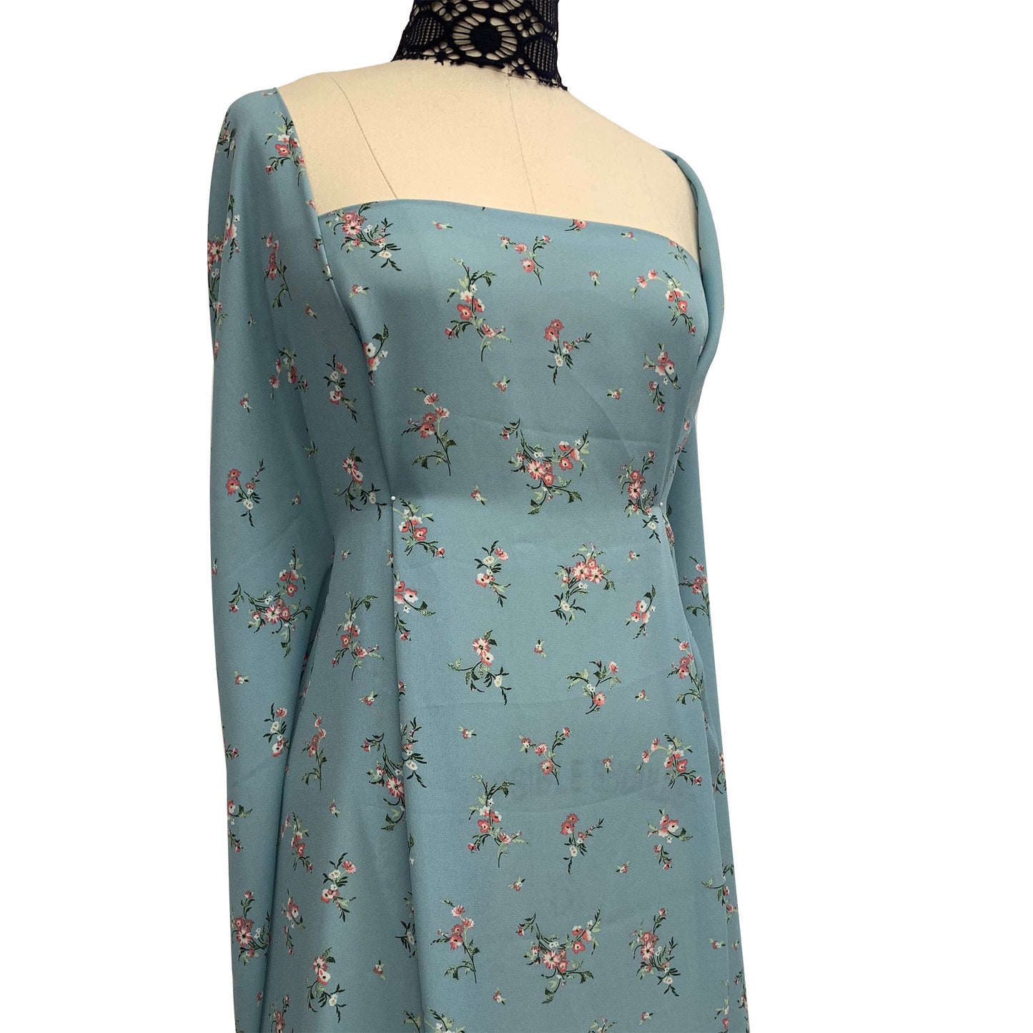 P-1056-504-EGGSHELL-BLUE-CORAL - PRINTED WOOL DOBBY 100% POLYESTER