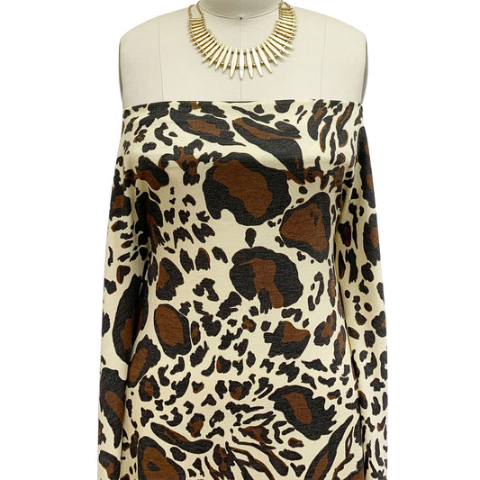P-1073-506-ALMOND-CARAMEL - PRINTED FRENCH TERRY 63%POLY  33%RAYON  4% SPANDEX