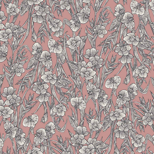 P-1076-698-ROSE-GOLD-CHARCOAL- PRINTED RAYON CHALLIS 100% RAYON CHALLIS