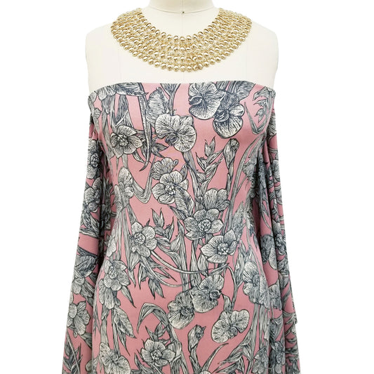 P-1076-698-ROSE-GOLD-CHARCOAL- PRINTED RAYON CHALLIS 100% RAYON CHALLIS