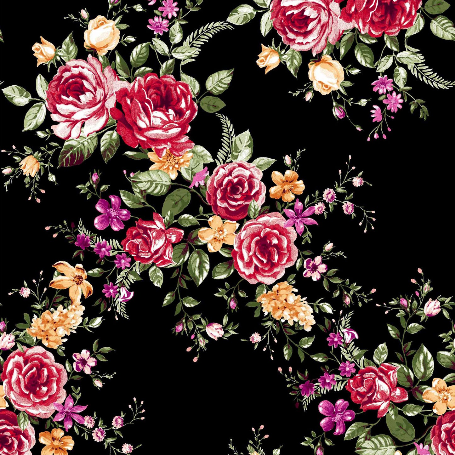 P-1086-504-BLACK-HOT-CORAL - PRINTED WOOL DOBBY 100% POLYESTER