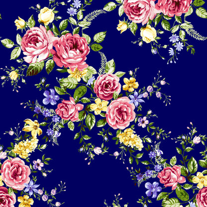 P-1086-504-NAVY-CORAL - PRINTED WOOL DOBBY 100% POLYESTER