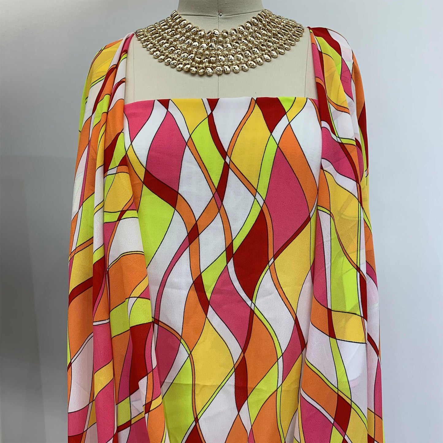 P-1087-504-CANTALOUPE-LIME - PRINTED WOOL DOBBY 100% POLYESTER