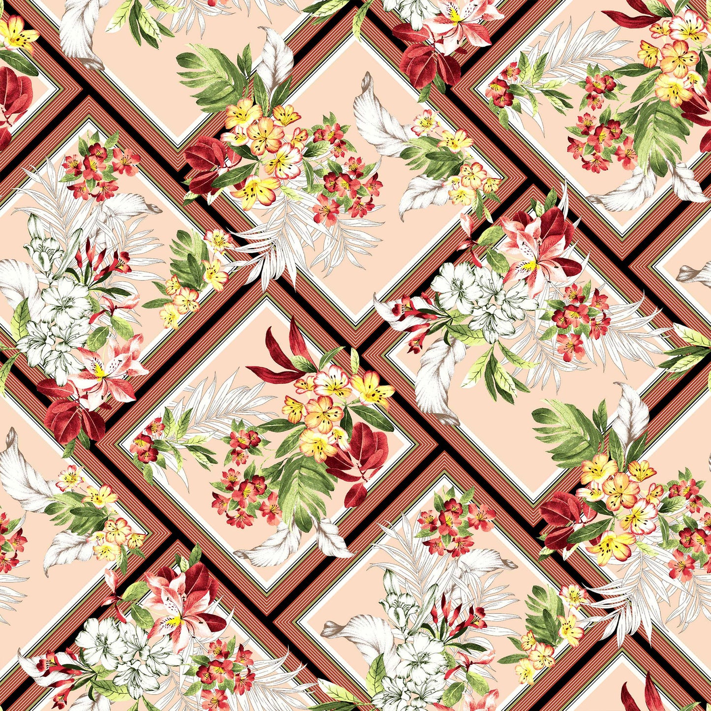 P-1089-504-PEACH-SPICY-CORAL - PRINTED WOOL DOBBY 100% POLYESTER