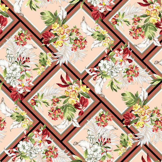 P-1089-504-PEACH-SPICY-CORAL - PRINTED WOOL DOBBY 100% POLYESTER