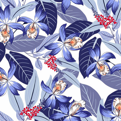 P-1108-702-OFFWHITE-BLUE - PRINTED SCUBA CREPE 97% POLY 3% SPANDEX