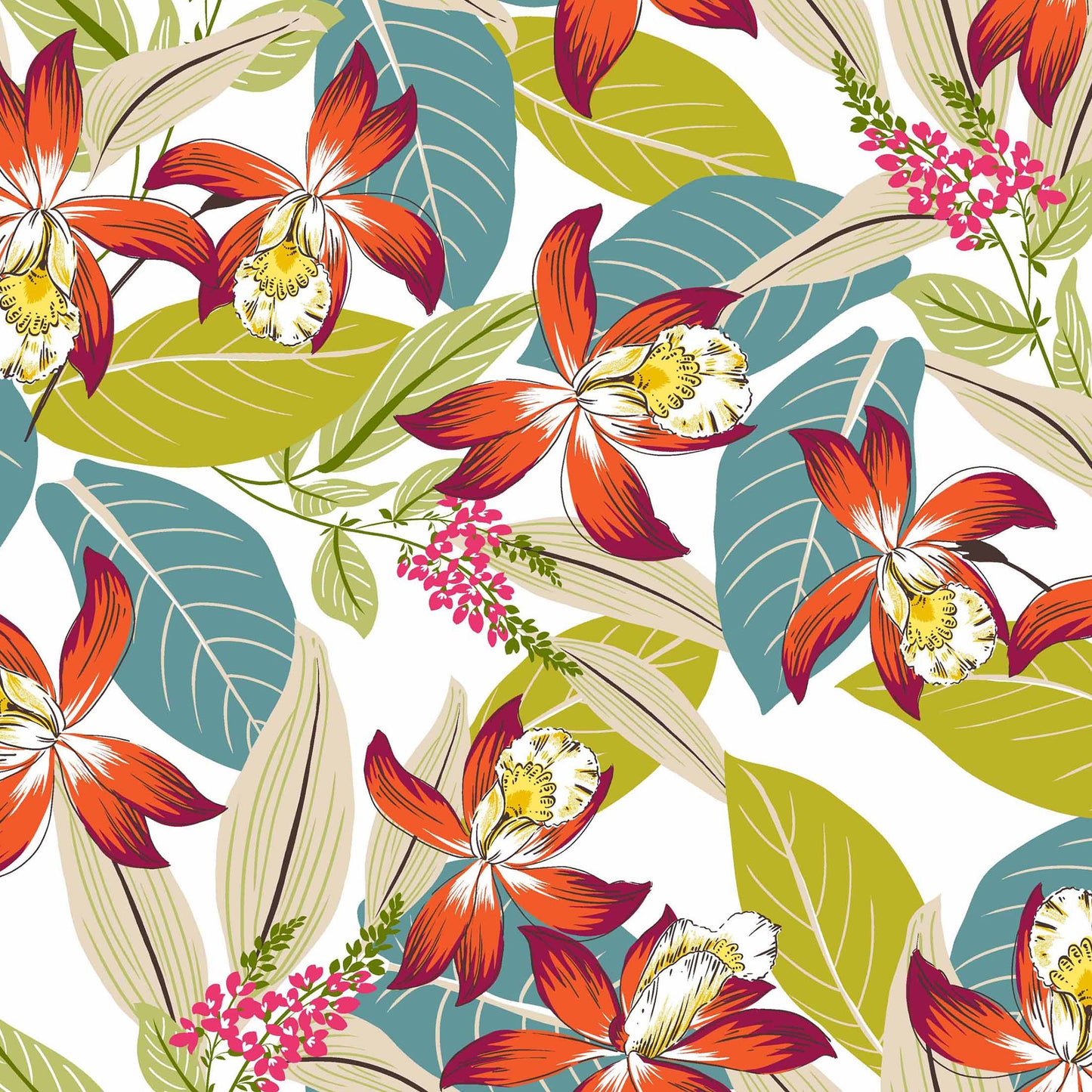 P-1108-702-OFFWHITE-SPICY-ORANGE - PRINTED SCUBA CREPE 97% POLY 3% SPANDEX