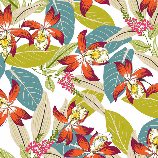 P-1108-702-OFFWHITE-SPICY-ORANGE - PRINTED SCUBA CREPE 97% POLY 3% SPANDEX