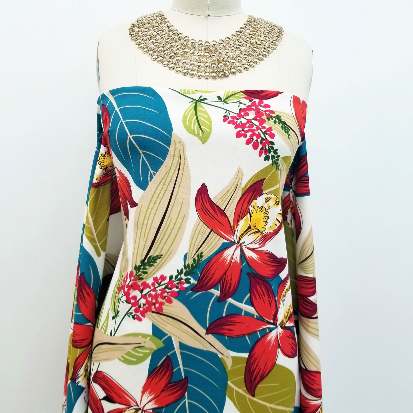 P-1108-702-OFFWHITE-SPICY-ORANGE - PRINTED SCUBA CREPE 97% POLY 3% SPANDEX