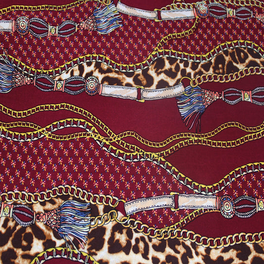 P-1118-504-BURGUNDY-GOLD - PRINTED WOOL DOBBY 100% POLYESTER