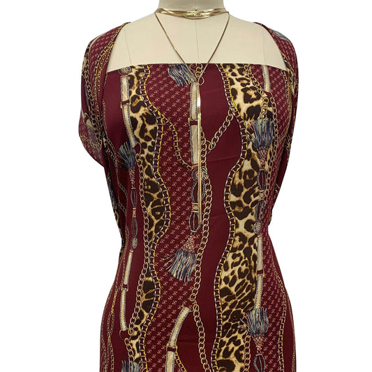 P-1118-504-BURGUNDY-GOLD - PRINTED WOOL DOBBY 100% POLYESTER
