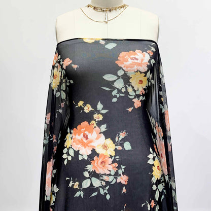 P-112-453-BLACK-PAPAYA - PRINTED POLY POWER MESH 92%POLY 8%SPANDEX