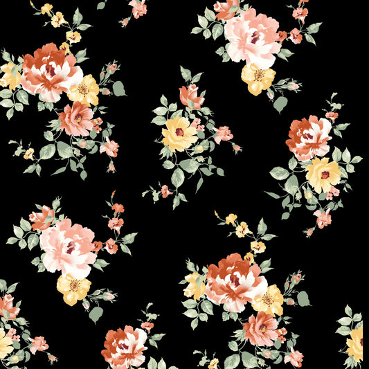 P-112-453-BLACK-PAPAYA - PRINTED POLY POWER MESH 92%POLY 8%SPANDEX