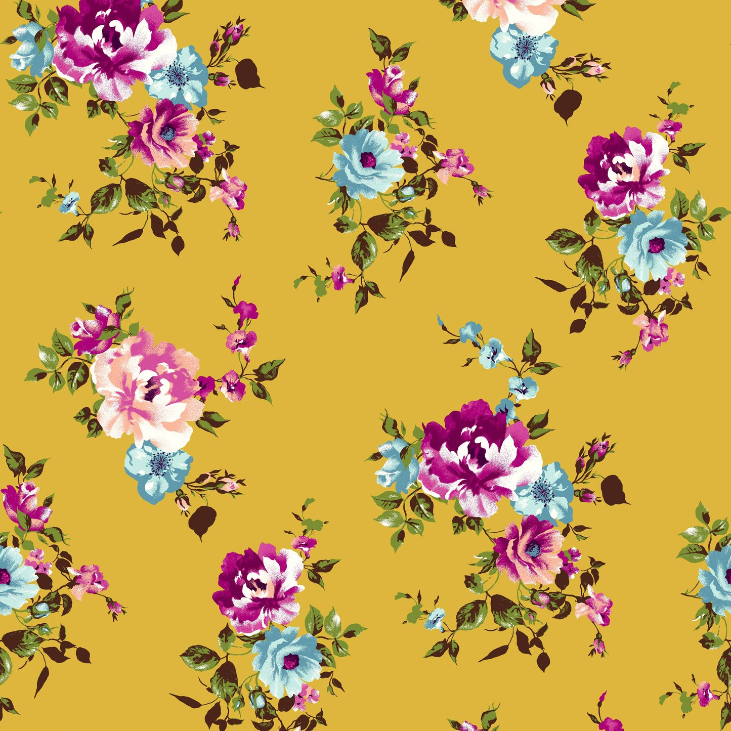 P-112-B-586-GOLDEN-MUSTARD-TURQUOISE - PRINTED CREPE CHIFFON 97% POLY 3% SPANDEX