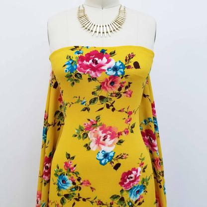 P-112-B-586-GOLDEN-MUSTARD-TURQUOISE - PRINTED CREPE CHIFFON 97% POLY 3% SPANDEX