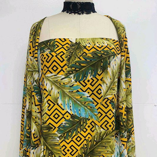 P-1122-504-SUNNY-GOLD-GREEN - PRINTED WOOL DOBBY 100% POLYESTER