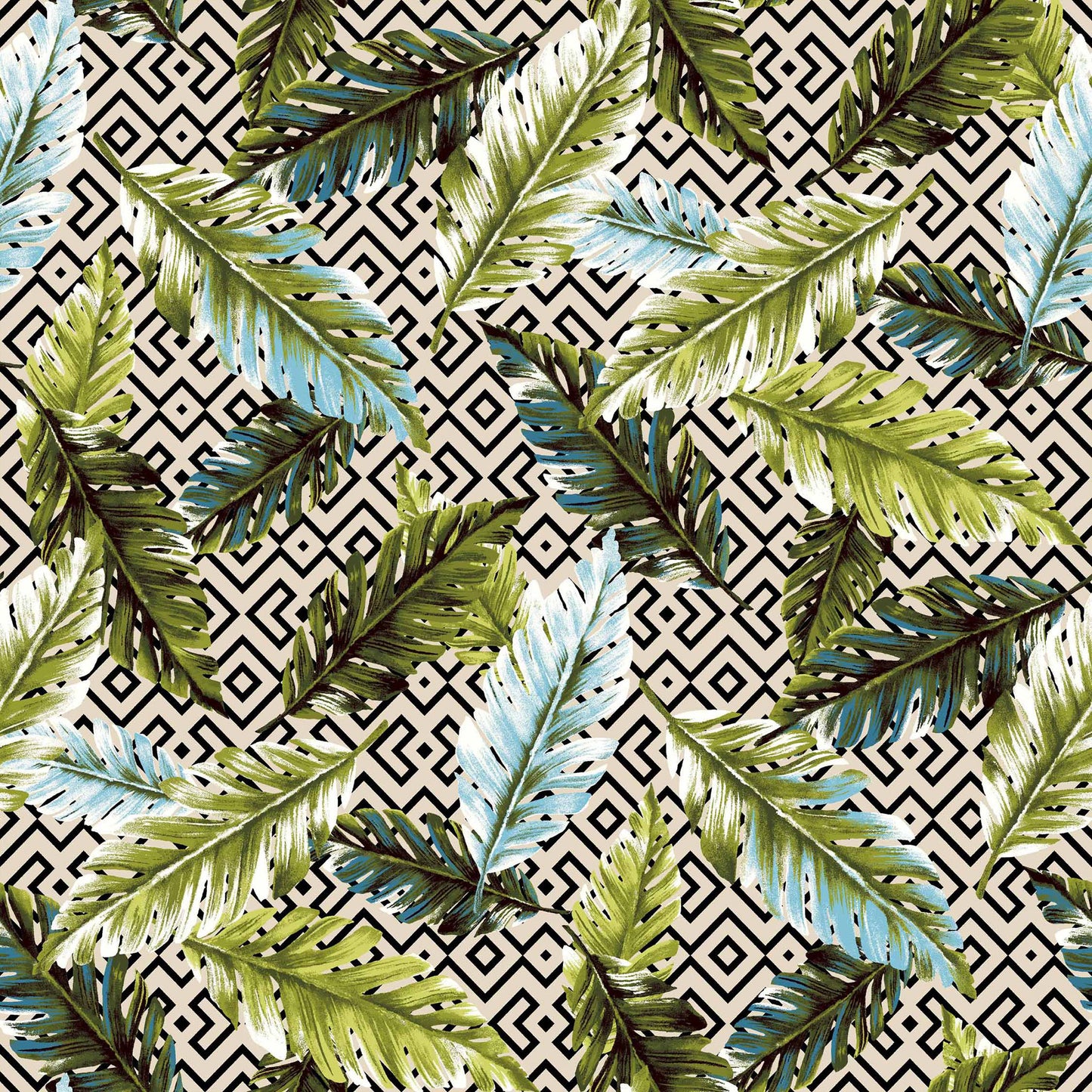 P-1122-504-TAN-TURQUIOSE - PRINTED WOOL DOBBY 100% POLYESTER