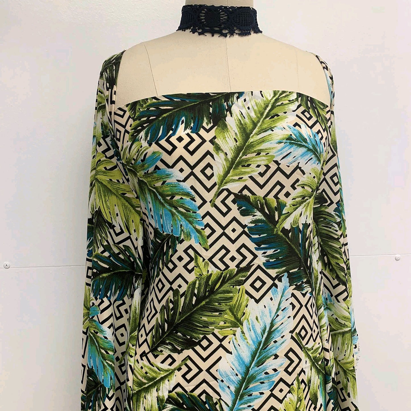 P-1122-504-TAN-TURQUIOSE - PRINTED WOOL DOBBY 100% POLYESTER