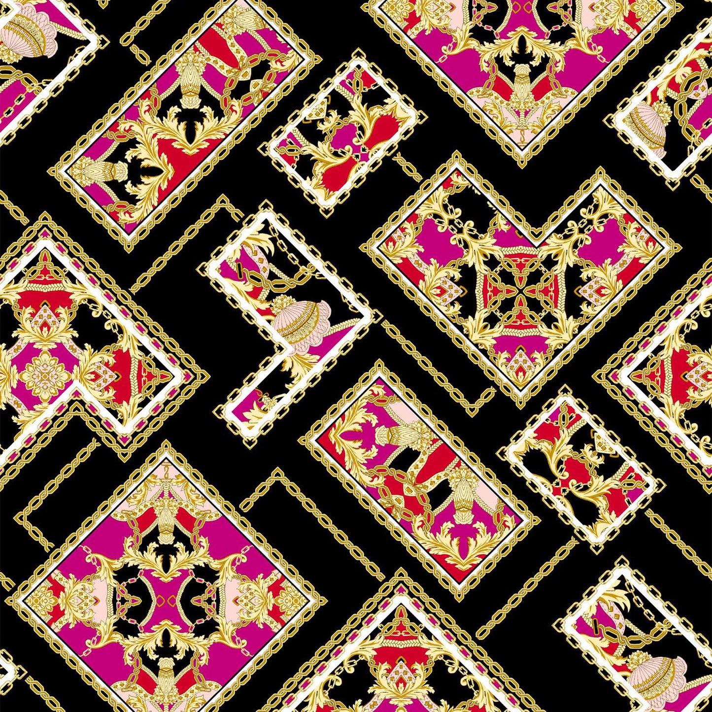 P-1126-504-BLACK-FUCHSIA - PRINTED WOOL DOBBY 100% POLYESTER