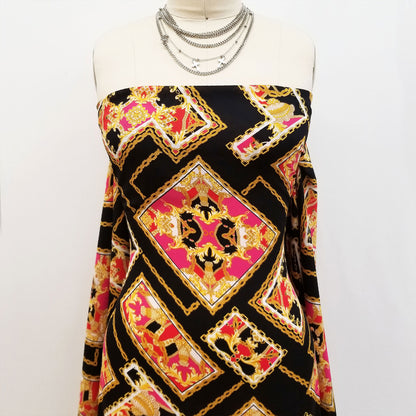 P-1126-504-BLACK-FUCHSIA - PRINTED WOOL DOBBY 100% POLYESTER