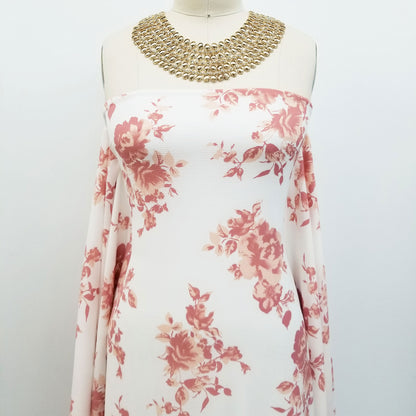 P-114-586-OFFWHITE-ROSEGOLD - PRINTED CREPE CHIFFON 97% POLY 3% SPANDEX