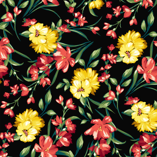 P-1140-501-BLACK-CORAL - PRINTED 100% POLYESTER HI MULTI CHIFFON WASH