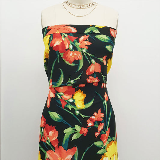 P-1140-504-BLACK-CORAL - PRINTED WOOL DOBBY 100% POLYESTER