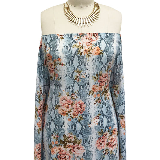 P-1142-504-EGGSHELL-BLUE-PEACH - PRINTED WOOL DOBBY 100% POLYESTER