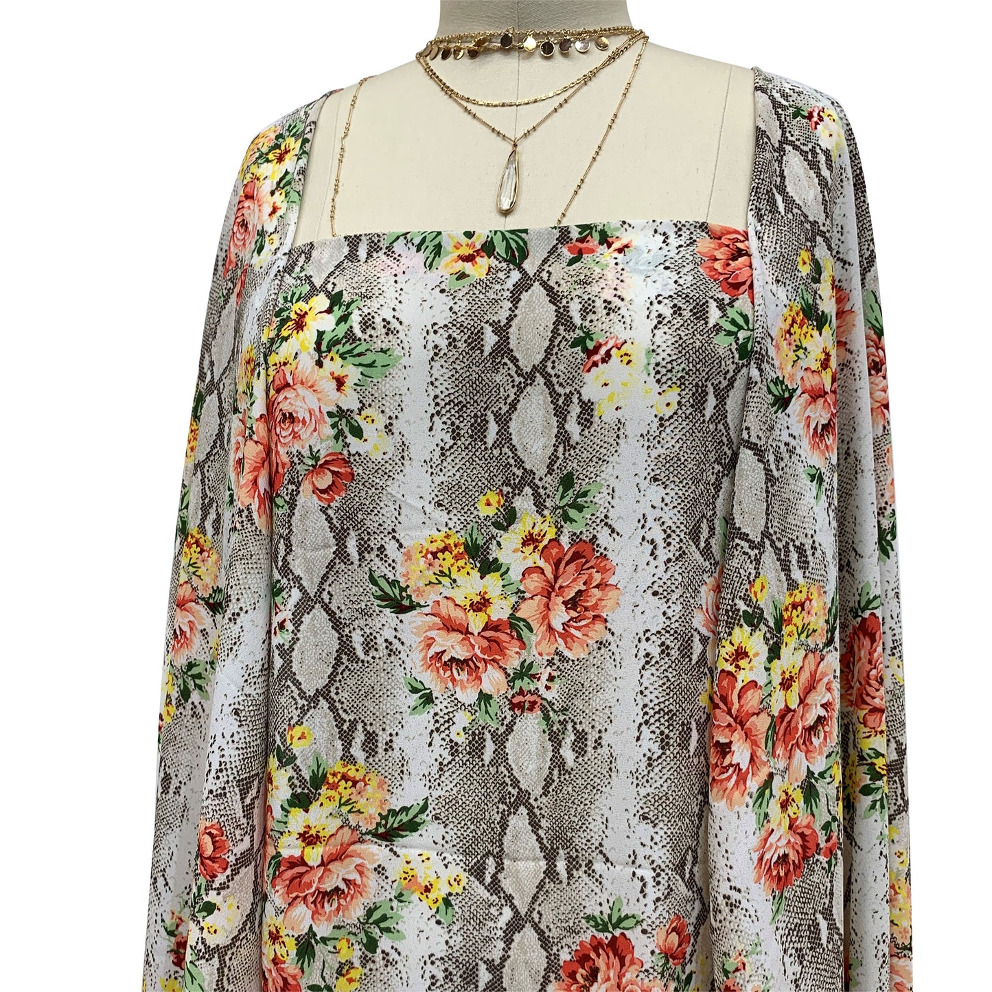 P-1142-504-NEUTRAL-CORAL - PRINTED WOOL DOBBY 100% POLYESTER